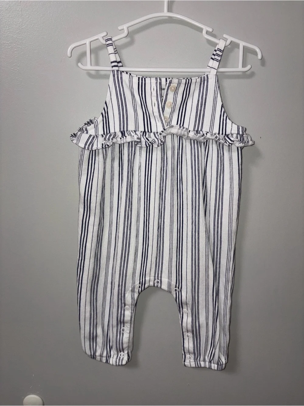 Carters White Navy Striped Sleeveless Jumpsuit Romper Ruffles Girls 6M